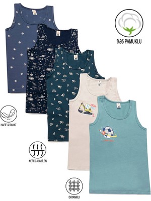 Özkan Underwear 31800 5'li Paket Erkek Çocuk Karışık Renkli Desenli Pamuklu Yumuşak Rahat Kalın Askılı Atlet