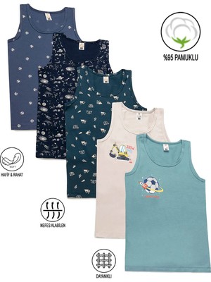 Özkan Underwear 31800 5'li Paket Erkek Çocuk Karışık Renkli Desenli Pamuklu Yumuşak Rahat Kalın Askılı Atlet