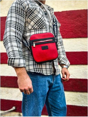 Marmara Qumasch CH102 - Stealht Kare Erkek Çanta Sıyah - Kırmızı