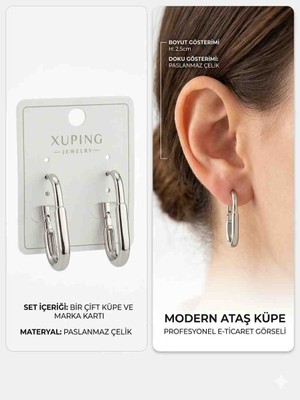 Gülardata Xuping Jewellery Çelik Gümüş Renk Ataş Model  Küpe