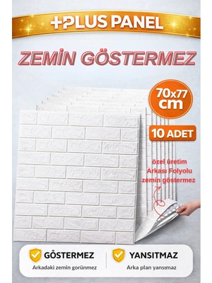 Renkli Duvarlar Zemin Göstermez 10 ADET 70x77 cm 2mm Kendinden Yapışkanlı Sünger Beyaz Tuğla Duvar Paneli Kağıdı Plus