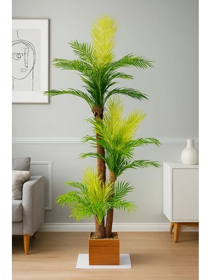 170 cm Yapay Palmiye Ağacı – Doğal Görünümlü, Ahşap Saksılı Dekoratif Bitki Renk Seçin