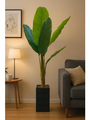 Iç Mekan Için Yapay Muz Ağacı Gerçek Görünüm 130 cm Doğal Ahşap Saksılı