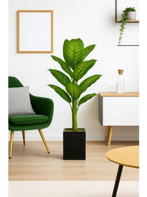 Difenbahya Gerçek Dokulu Yapay Ağaç 130 cm – Doğal Ahşap Saksılı Dekoratif Iç Mekan Bitkisi