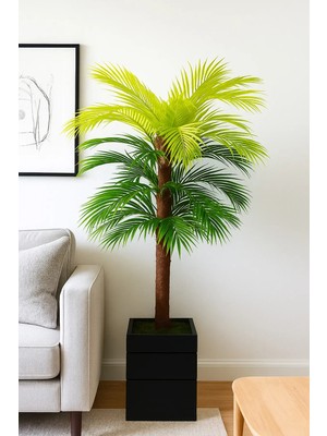 130 cm Yapay Palmiye Ağacı – Ahşap Saksılı, Dekoratif Ev & Ofis Bitkisi