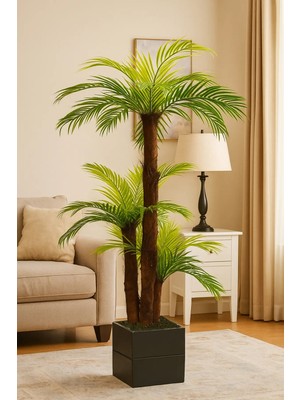 Ahşap Saksılı 3 Gövdeli Doğal Palmiye Ağacı – 140 cm Yapay