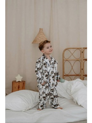 Oh La La Koala Panda Desenli Yaka Detaylı Çocuk Pijama Takım