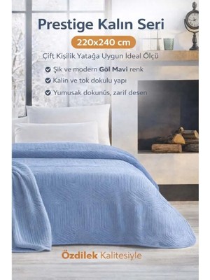 Özdilek Prestige Kalın Embos Çift Kişilik Battaniye (220X240)-GÖL Mavi