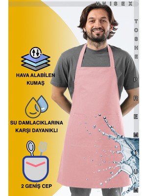 Toshe Mutfak Önlüğü Suya Dayanıklı Mutfak Önlük Şef Önlüğü 2 Geniş Cepli Barista Önlüğü Önlük Puda Pembe