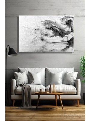 Şehber Modern Duvar Tablosu Yatay Kanvas Tekli Salon Mutfak Yatak Odası Ofis Soyut Gri Duman