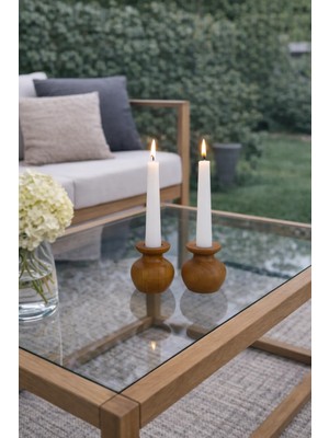 Justwood 2 Li Büyük Nar Model Ahşap Şamdan Seti, Dekoratif Şamdan