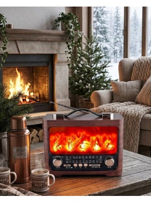 İntora Taşınabilir Şömine Efektli Bluetooth Hoparlör Fm Radyo LED Işıklı Müzik Çalar