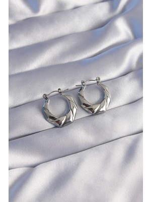 316L Çelik Gümüş Renk Kıvrımlı Görünüm Geometrik Model Küpe - Lisinya