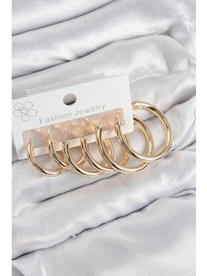Pirinç Halka Model Gold Renk Kadın Set Küpe - Lisinya