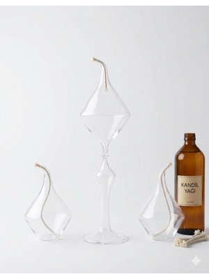 Lebron 3'lü Dekoratif Üfleme Cam Kandil Seti + Kandil Yağı 2 Küçük 1 Büyük
