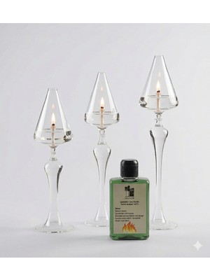 Lebron 3'lü Dekoratif Üfleme Cam Kandil Seti + Kandil Yağı Hediye Üçgen