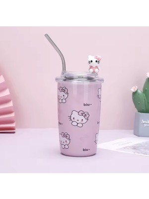 Hello Kitty Isı Muhafazalı Metal Pipetli Çelik Kupa Termos Pipetli Termos Kupa