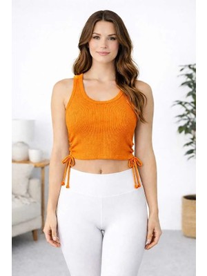 Poodle Çift Omuz Geniş Askılı Crop - Turuncu