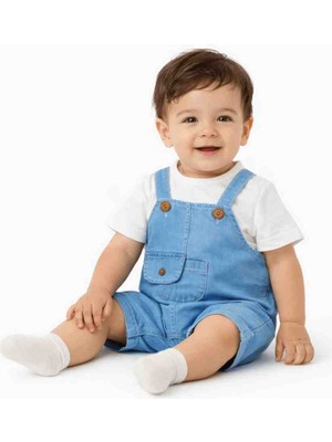 Erkek Bebek Kot Salopet Takım – Pamuklu Tişörtlü Yazlık Bebek Salopeti