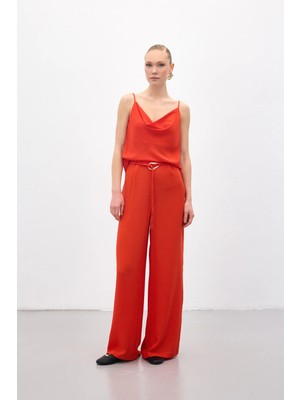 Sateen Kemerli Salaş Pantolon - Oranj