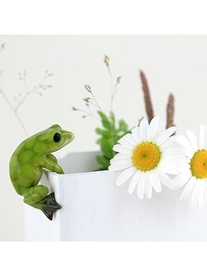 Indispensablely Top 4283 Kurbağa Çiçek Saksısı Tutucu Heykelcik, Yeşil