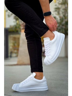 Roof Atelier Erkek Beyaz Burun Desenli Bağcıklı Spor Ayakkabı - 2411 - Artenay