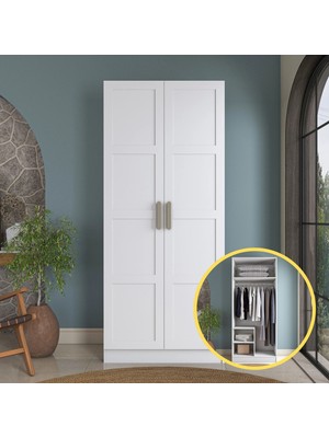 Rani BA227 Membran Kapaklı Gardırop 2 Raflı 2 Kapaklı Askılı Elbise Dolabı Beyaz