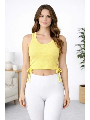 Poodle Çift Omuz Geniş Askılı Crop - Sarı