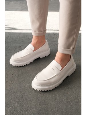 Roof Atelier Erkek Beyaz Kalın Taban Loafer Ayakkabı - 2417 - Fbt
