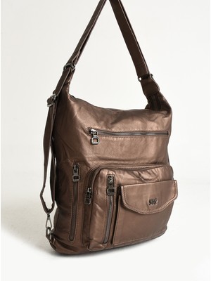 571 Collections Çanta Yıkanmış Deri Hem Sırt Hem Omuz Çantası  Siyah (Model: 571-9-10A)