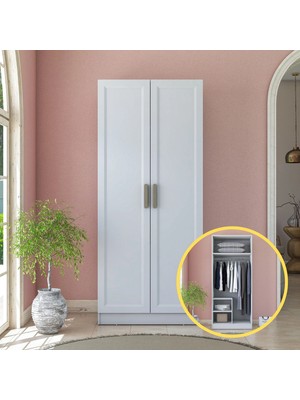 Rani BA226 Membran Kapaklı Gardırop 2 Kapaklı 2 Raflı Elbise Dolabı Beyaz