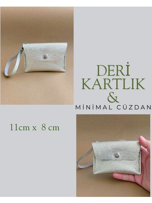 Hakiki Deri Minimal Avuçiçi Simli Tasarım Kadın Cüzdan Kartlık Drc-24