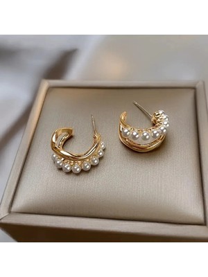 Eredka Inci Detaylı Çift Sıra Küpe