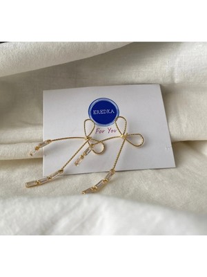 Eredka Kurdele Desenli Taşlı Gold Küpe