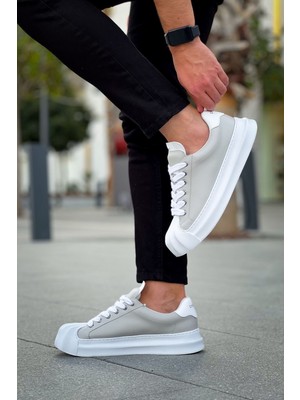 Roof Atelier Erkek Gri Burun Desenli Bağcıklı Spor Ayakkabı - 2411 - Artenay