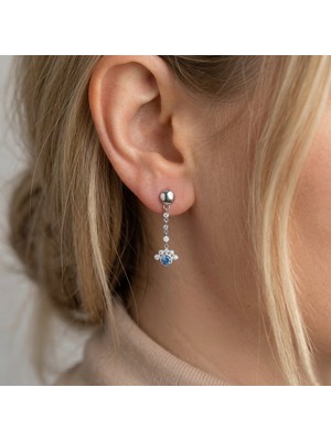 Vaoov 925 Ayar Gümüş Mavi Taşlı Pat Sallantılı Küpe