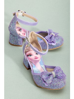 SGF Kids Mor Çocuk Karakterli Topuklu Abiye Ayakabı