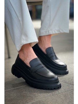 Roof Atelier Erkek Siyah Kalın Taban Loafer Ayakkabı - 2417 - Fst
