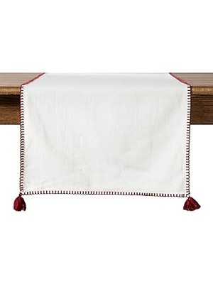 Indispensablely Oradea Püsküllü Runner Bordo 45X145