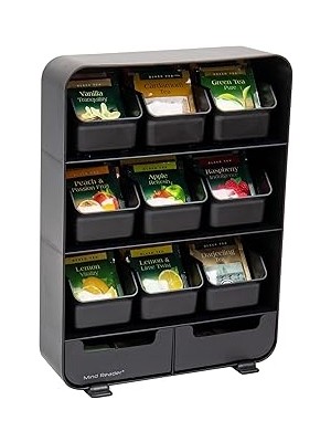 Indispensablely Mind Reader Çay Poşeti Baharat Düzenleyici, 180 Bölmeli, Siyah