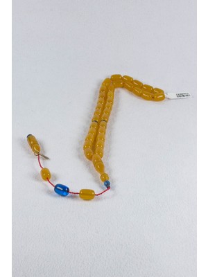 Tesbih Kardeşliği Ayhan Turan Imzalı Sarı Lacivert Sıkma Kehribar Tesbih TSB0643