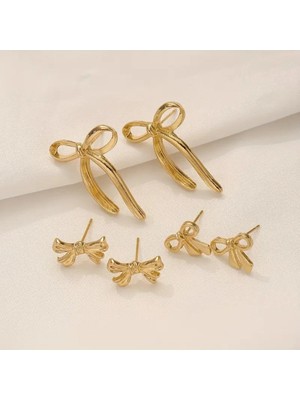 Eredka 3 'lü Fiyonk Desenli Gold Küpe