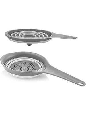 Indispensablely Katlanabilir Akordiyonlu 2'li Set Saplı Süzgeç Huni Seti - Gri