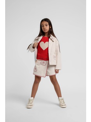 Escabel Kız Çocuk Kalp Detaylı Şort Etek 26145 Krem