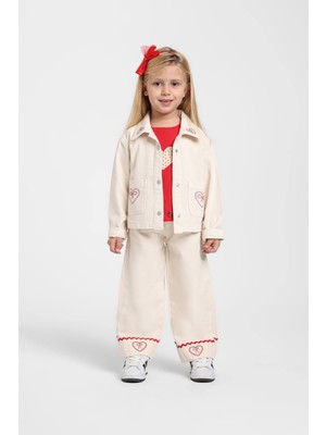 Escabel Kız Çocuk Kalp Detaylı Pantolon 26179 Krem