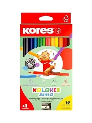 Indispensablely Kores Kolores Jumbo, Boyama Kalemi 3-Kant Kalemtıraş, 12 Renk