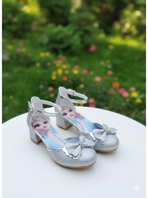 SGF Kids Gümüş Çocuk Karakterli Topuklu Abiye Ayakabı