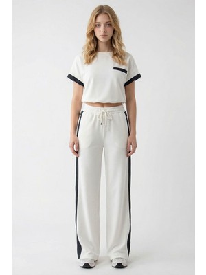 Bacc Beyaz Renk Bloklu Beli Lastikli Yumuşak Dokulu Kumaş Alt Üst Takım BCHN-2626133