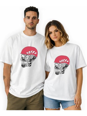 Kidilia Kuru Kafa Tırmanış Görselli Unisex Bisiklet Yaka Tasarım Tshirt - Beden: Xlrenk: Beyaz