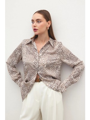 Sateen Desenli Klasik Gömlek - Kahve